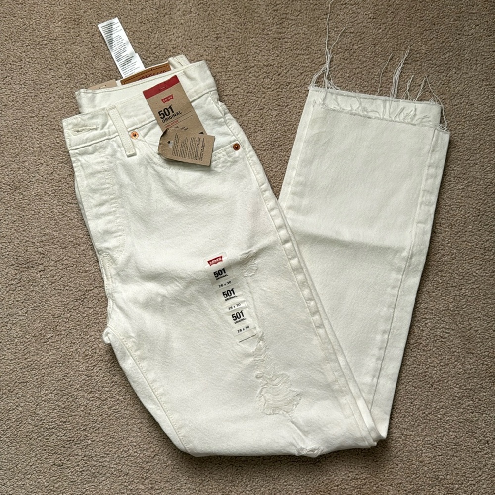 NWT Levi 501s - White Ripped